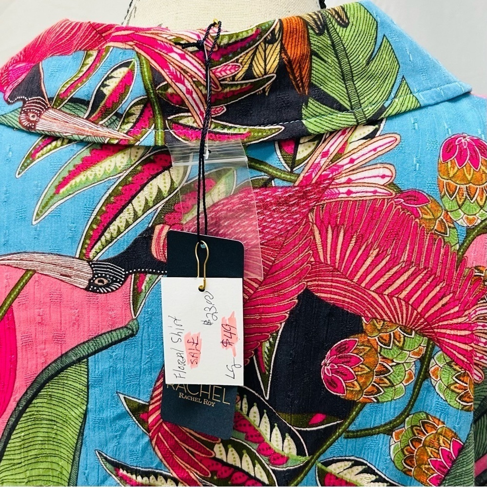 Rachel Rachel Roy Tropical Floral Leaf Bird Print Wrap Top Long Sleeve Large - Picture 8 of 12